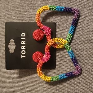 NWT- Rainbow Beaded Heart Statement Earrings - Torrid